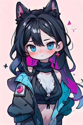 n: Wolf cute anime girl with black hair, dark blue eyes