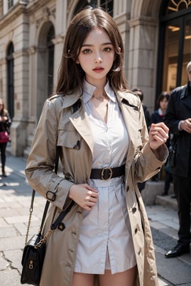 Belted Trench Coat with Criss Cross Collar