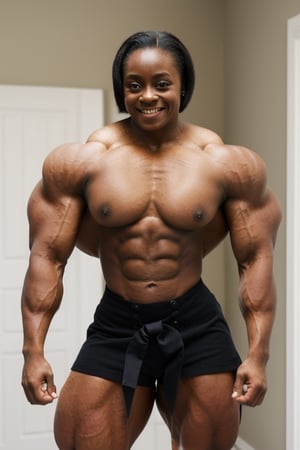 13 year old gail devers, 13 year old foxy brown,  heavily muscled female bodybuilder , masterpiece, best quality, vpl, button up shirt and tie, risque, smirk, biceps, leaning back ,VPL,heart hands,kiss,Enhance,bulge,photorealistic