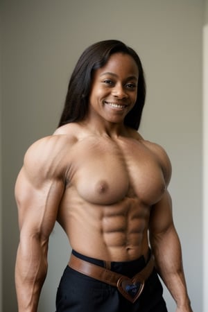 13 year old gail devers, 13 year old foxy brown,  heavily muscled female bodybuilder , masterpiece, best quality, vpl, button up shirt and tie, risque, smirk, biceps, leaning back ,VPL,heart hands,kiss,Enhance,bulge,photorealistic