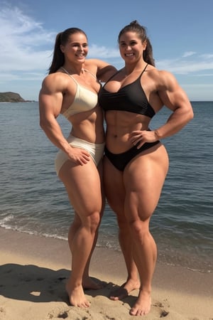a 11 year old extremely large, fat obese. and muscular female bodybuilder ronda rousey with lucy pinder with Valerie adams, holding a trident spear, extremely large ripped striated pectoral muscleds  in a draping silk dress