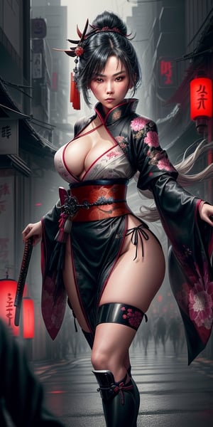 As the neon lights of Tokyo's bustling streets flicker above her, the Yakuza heroine stands as a symbol of both tradition and modernity. With a katana strapped to her back, she navigates the labyrinthine alleys with the grace of a geisha and the precision of a samurai. Her kimono, adorned with intricate motifs symbolizing her clan's legacy, billows in the wind as she moves with a deadly elegance. In her eyes, a fierce determination burns brighter than the city lights, reflecting a complex duality of honor and rebellion that defines her existence in this urban jungle. Her footsteps echo through the darkened streets, a harbinger of justice in a world where chaos reigns supreme.