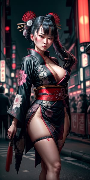 As the neon lights of Tokyo's bustling streets flicker above her, the Yakuza heroine stands as a symbol of both tradition and modernity. With a katana strapped to her back, she navigates the labyrinthine alleys with the grace of a geisha and the precision of a samurai. Her kimono, adorned with intricate motifs symbolizing her clan's legacy, billows in the wind as she moves with a deadly elegance. In her eyes, a fierce determination burns brighter than the city lights, reflecting a complex duality of honor and rebellion that defines her existence in this urban jungle. Her footsteps echo through the darkened streets, a harbinger of justice in a world where chaos reigns supreme.