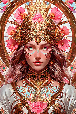 snthwve style nvinkpunk (symmetry:1.1) (portrait of floral:1.05) a woman as a beautiful goddess, (assassins creed style:0.8), pink and gold and opal color scheme, beautiful intricate filegrid facepaint, intricate, elegant, highly detailed, digital painting, artstation, concept art, smooth, sharp focus, illustration, art by greg rutkowski and alphonse mucha, 8k