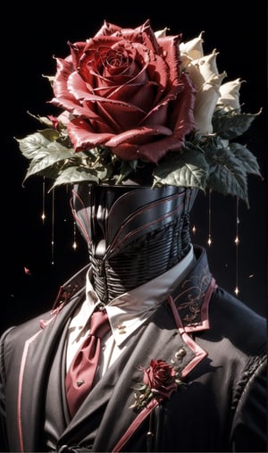 (Masterpiece, Best Quality, Ultra Detailed), 1boy, (strange head, a rose head), suit, Strange head,
