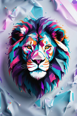 Geometric, minimalist, symmetrical, logo design of colorful lion .vector, white backgound --v 4, purple, pink, blue, light blue, red, light gray, metallic colors ,Leonardo Style,darkart,ghost person