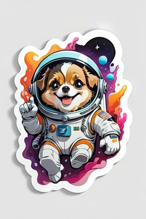 (highly detailed, masterpiece, best quality,highres:1.3), sticker bomb, flat vector, mascot design, character design, cartoon, ((happy face)),breed_dog, astronaut, chibi, Leonardo Style, sticker, graffiti art, street art, "loser hand sign", showing oxygen tank, realistic art, dirty space suit, floating, sticker, "floating in space", outer_space, "colorful_spacesuit", "splash color background", invader, ((villainous))