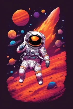 Create a t-shirt design that combines space exploration with a touch of whimsy. Think about astronauts riding on the backs of friendly alien creatures or floating among colorful planets.