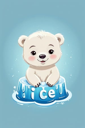 a very cute little polar bear ((( with the text: "Ice is Melting! "))),cartoon logo