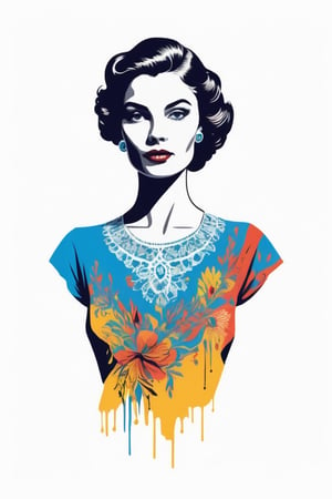 Vintage tshirt print design (on a white background:1.2), Retro Silhouette drawing of a ukraine lady from the front, with colors ink pop art blackground,delicate,filigram,centered,intricate details,high resolution,4k, illustration style,Leonardo Style