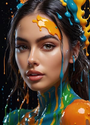 splash art, a quirky liquid portrait of a hauntingly beautiful model woman, splash style of paint, Pixar style, Halloween colors, hyper detailed intricately detailed, fantastical, intricate detail, splash screen, liquid, gooey, slime, splashy, fantasy, concept art, 8k resolution, masterpiece, melting, complex background, intricate detailed, dark colors, fantasy, concept art, digital art, intricate, oil on canvas, masterpiece, expert, insanely detailed, 4k resolution.,dripping paint