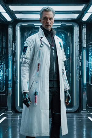 1girl, full body, imagine a doctor from 2077, wearing a crisp white coat, standing with a high-end future syringe in his hand and a stern expression on his face.
(Masterpiece, Best Quality, 8k:1.2), (Ultra-Detailed, Highres, Extremely Detailed, Absurdres, Incredibly Absurdres, Huge Filesize:1.1), (Photorealistic:1.3), By Futurevolab, Portrait, Ultra-Realistic Illustration, Digital Painting. (Time Travel Style:1.5), Cyberpunk Doctor, Mecha, Chinese Dragon,Cyberpunk Doctor