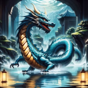 A mystical scene illustrating 'Hidden dragon, do not act' (潜龙勿用), emphasizing the presence of a traditional Chinese dragon. The dragon, with its splendid scales and powerful presence, is subtly depicted as lurking in the depths of a deep and ancient dragon pool, signaling a state of readiness yet restraint. The dragon's form is partially concealed by the dark, enigmatic waters, hinting at its immense potential and controlled power. The setting evokes a sense of mystery and anticipation, with the dragon's silhouette barely visible, representing the wisdom of hidden strength and the strategic patience of potential unleashed at the right moment.
By FuturEvoLab, (Masterpiece, Best Quality, 8k:1.2), (Ultra-Detailed, Highres, Extremely Detailed, Absurdres, Incredibly Absurdres, Huge Filesize:1.1), 