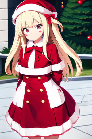girl vs.、nothing background、without background、background travel、double tails、Two knots、white blonde、beret、bow ribbon、christmahibited、santa、Red dress、kawaii, sticker crop, ,young girl