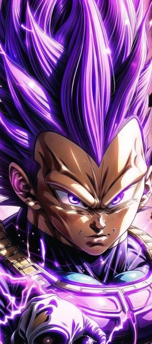 We can visualize the iconic character from the animated series Dragon Ball Z, Vegeta Ultra Ego, full power. (Violet hair:1.9). Perfect violet eyes, with his characteristic blue warrior suit. Flashes of light and electricity surround violet his entire body,  with an extremely aggressive appearance. His ki is immense and mystical violet color. He is at the culmination of a great battle for the fate of universe 7. The image quality and details have to be worthy of one of the most famous characters in all of anime history and honor him as he deserves. which reflects the design style and details of the great Akira Toriyama. Full body:1.3, face front, battlefield background 



PNG image format, sharp lines and borders, solid blocks of colors, over 300ppp dots per inch, 32k ultra high definition, 530MP, Fujifilm XT3, cinematographic, (photorealistic:1.6), 4D, High definition RAW color professional photos, photo, masterpiece, realistic, ProRAW, realism, photorealism, high contrast, digital art trending on Artstation ultra high definition detailed realistic, detailed, skin texture, hyper detailed, realistic skin texture, facial features, armature, best quality, ultra high res, high resolution, detailed, raw photo, sharp re, lens rich colors hyper realistic lifelike texture dramatic lighting unrealengine trending, ultra sharp, pictorial technique, (sharpness, definition and photographic precision), (contrast, depth and harmonious light details), (features, proportions, colors and textures at their highest degree of realism), (blur background, clean and uncluttered visual aesthetics, sense of depth and dimension, professional and polished look of the image), work of beauty and complexity. perfectly symmetrical body.
(aesthetic + beautiful + harmonic:1.5), (ultra detailed face, ultra detailed perfect eyes, ultra detailed mouth, ultra detailed body, ultra detailed perfect hands, ultra detailed clothes, ultra detailed background, ultra detailed scenery:1.5),



detail_master_XL:0.9,SDXLanime:0.8,LineAniRedmondV2-Lineart-LineAniAF:0.8,EpicAnimeDreamscapeXL:0.8,ManimeSDXL:0.8,Midjourney_Style_Special_Edition_0001:0.8,animeoutlineV4_16:0.8,perfect_light_colors:0.8,SAIYA,yuzu2:0.3,super Saiyan,UE_vegeta