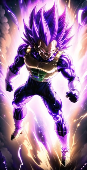 We can visualize the iconic character from the animated series Dragon Ball Z, Vegeta Ultra Ego, full power. (Violet hair:1.9). Perfect violet eyes, with his characteristic blue warrior suit. Flashes of light and electricity surround violet his entire body, violet glow,  with an extremely aggressive appearance, smiling laugh. Machiavellian, cunning, perverse, malignant, evil. His ki is immense and mystical violet color. He is at the culmination of a great battle for the fate of universe 7. The image quality and details have to be worthy of one of the most famous characters in all of anime history and honor him as he deserves. which reflects the design style and details of the great Akira Toriyama. (Full body:1.4), face front, battlefield background 



PNG image format, sharp lines and borders, solid blocks of colors, over 300ppp dots per inch, 32k ultra high definition, 530MP, Fujifilm XT3, cinematographic, (photorealistic:1.6), 4D, High definition RAW color professional photos, photo, masterpiece, realistic, ProRAW, realism, photorealism, high contrast, digital art trending on Artstation ultra high definition detailed realistic, detailed, skin texture, hyper detailed, realistic skin texture, facial features, armature, best quality, ultra high res, high resolution, detailed, raw photo, sharp re, lens rich colors hyper realistic lifelike texture dramatic lighting unrealengine trending, ultra sharp, pictorial technique, (sharpness, definition and photographic precision), (contrast, depth and harmonious light details), (features, proportions, colors and textures at their highest degree of realism), (blur background, clean and uncluttered visual aesthetics, sense of depth and dimension, professional and polished look of the image), work of beauty and complexity. perfectly symmetrical body.
(aesthetic + beautiful + harmonic:1.5), (ultra detailed face, ultra detailed perfect eyes, ultra detailed mouth, ultra detailed body, ultra detailed perfect hands, ultra detailed clothes, ultra detailed background, ultra detailed scenery:1.5),



detail_master_XL:0.9,SDXLanime:0.8,LineAniRedmondV2-Lineart-LineAniAF:0.8,EpicAnimeDreamscapeXL:0.8,ManimeSDXL:0.8,Midjourney_Style_Special_Edition_0001:0.8,animeoutlineV4_16:0.8,perfect_light_colors:0.8,SAIYA,yuzu2:0.3,super Saiyan,UE_vegeta,SSJ 3 V2:0.8