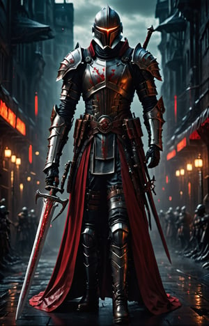 a person holding a sword), (rain), (blood knight:1.1), (fantasy knight), (evil knight), (gothic knight), (dark souls art style), (fallen knight), (knight armored in red), (best quality, 4k, 8k, highres, masterpiece:1.2), (ultra-detailed), (realistic, photorealistic, photo-realistic:1.37), (HDR), (UHD), (studio lighting), (vivid colors), (bokeh), (portraits), (landscape), (horror), (anime), (sci-fi), (photography), (concept artists), (dramatic lighting), (ominous atmosphere),