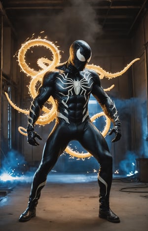 Within the fiery confines of an industrial welding workshop, the symbiotic transformation of Venom takes an unexpected and visually electrifying turn. The towering figure of Venom, clad in a molten, metallic symbiotic suit, welds with a methodical precision using the intense brilliance of the MIG welding technique. Sparks fly in chaotic patterns as the white-hot welder's arc illuminates the symbiote-infused creature's formidable silhouette. The symbiotic tendrils snake around the welding equipment, responding to the intense heat and energy with an otherworldly resilience. The ambient glow of the welding sparks plays upon the glossy black surface of Venom's symbiotic suit, creating a mesmerizing interplay of light and shadow. The fusion of the extraterrestrial symbiote and the industrial sparks captures the essence of a unique and powerful Venom, embracing both the menacing nature of the character and the intense craftsmanship of a skilled spawacz wielding the MIG method.