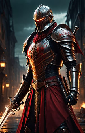 a person holding a sword), (rain), (blood knight:1.1), (fantasy knight), (evil knight), (gothic knight), (dark souls art style), (fallen knight), (knight armored in red), (best quality, 4k, 8k, highres, masterpiece:1.2), (ultra-detailed), (realistic, photorealistic, photo-realistic:1.37), (HDR), (UHD), (studio lighting), (vivid colors), (bokeh), (portraits), (landscape), (horror), (anime), (sci-fi), (photography), (concept artists), (dramatic lighting), (ominous atmosphere),