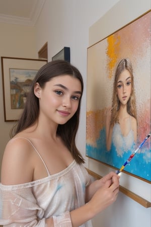 The painting is created using a combination of acrylic and watercolor techniques on a textured canvas. The artist employs a soft, blended approach to capture the luminosity of the moonlight and the girl's ethereal beauty. The brushwork is meticulous, allowing for intricate details in the girl's dress and the surrounding landscape. The final piece is a testament to the artist's skill and ability to convey emotion through art.