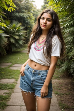  Valentina Díaz (Support), 1girl, 16yo, of multicultural origin with a bohemian style, peaceful and understanding, acts as a mediator in tense situations as the leader of the cultural diversity club. hippie look, standing, looking at viewer, relaxed attitude,