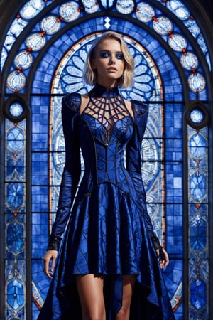 Ans insanely beautiful cybergothpunkcore girl posing sexy in front of a super detailed and intricate stained glass window. Deep blue color drees, surreal, ((cyberpunk))) spectacle
,xxmixgirl,photorealistic,cyborg style,Extremely Realistic,cyborg
