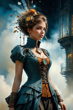 art by Mandy Disher, digital art 8k, Jean-Baptiste Monge style, art by cameron gray, 
 photo ofa stunning girl, wearing elegant dress steampunk items, modern day in Paris , intricate, elegant, highly detailed, digital painting, artstation, concept art, smooth, sharp focus,
 complementary colors, insanelly detailled, volumetrics clouds, stardust,  8k resolution, watercolor, razumov style. art by Razumov and Volegov, art by Carne Griffiths and Wadim Kashin rutkowski repin artstation hyperrealism painting ,4 k resolution blade runner, sharp focus, emitting diodes, smoke, sparks,racks,system unit,motherboard, by pascal blanche rutkowski repin artstation hyperrealism painting concept art of detailed character design matte painting, 8 k resolution , in the style of esao andrews,aesthetic portrait