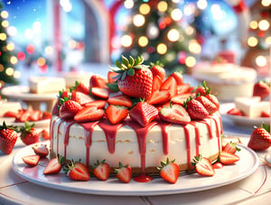 ((anime)), strawberry cheesecake, Christmas setting, dynamic angle, depth of field, detail XL, ,booth