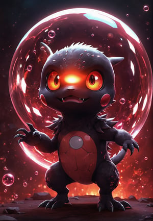 solo, pokemon \(creature\), no humans, glowing, glowing eyes, bubble, red theme
