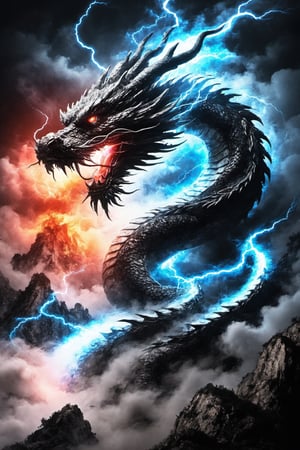Chinese dragon , laser eye, gamma ray eye, laser eye,,cloud,Special effects, thunder and lightning, particles,,,dark