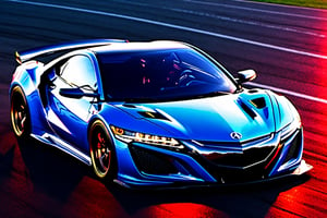 (((A photo realistic image of a Acura NSX))), ((Wide View)), (setting race track), ((wide shot)) , sharp, detailed car body , detailed tires, (masterpiece, best quality, ultra-detailed, 8K), race car, street racing-inspired, Drifting inspired, LED, ((Twin headlights)), (((Bright neon color racing stripes))), (Black racing wheels), Wheel spin showing motion, Show car in motion, Burnout,  wide body kit, modified car,  racing livery, masterpiece, best quality, realistic, ultra high res, (((depth of field))), (full dual color neon lights:1.2), (hard dual color lighting:1.4), (detailed background), (masterpiece:1.2), (ultra detailed), (best quality), intricate, comprehensive cinematic, magical photography, (gradients), glossy, Fast action style, Sideways drifting in to a turns, ,DonMPl4sm4T3chXL ,more detail XL,Movie Still