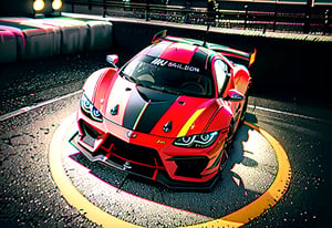 Race cars in a high speed street race (best quality,4k,8k,highres,masterpiece:1.2),ultra-detailed, ((a customized car)), ((street racer)), ((a beautiful paintjob)), ((fully detailed)), illustration, vivid colors, GTR, NSX,  Drifting, going fast, night, bright yellow headlights,setting USA Oregon's Mountain roads, No text on signs, Late night time dark skys filled with moonlight and bright stars,

,Car