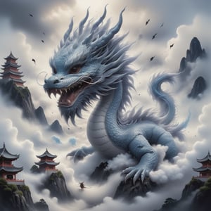 1dragon, cloud dragon, Japanese castle, ink painting, dragon dance, kaijyu, ,japanese art,,baby dragon,1dragon girl,ink ,<lora:659095807385103906:1.0>