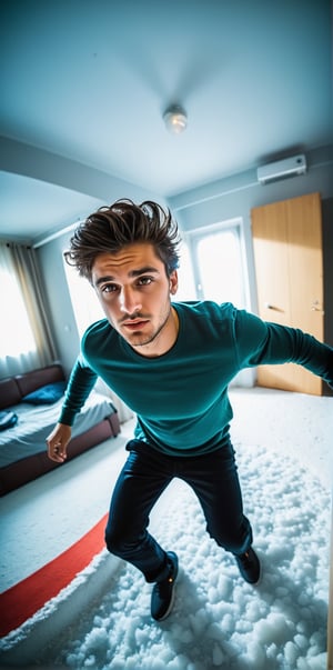 handsome italian man, 20yo, in room, fish eye view, frost, glowing, metamorphic, epic cinematographic take of moving dynamics, main theme of a high budget action film, rough photography, blur of movement, better quality, high resolution

Camera settings to capture such a vibrant and detailed image would likely include: Canon EOS 5D Mark IV, Lens: 85mm f/1.8, f/4.0, ISO 100, 1/500 sec