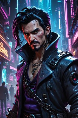 Immerse yourself in the cyberpunk realm as a hyper-realistic illustration materializes, featuring the iconic figure of Captain Hook. At its core, an intricately detailed hook steals the spotlight – a cybernetic marvel with metallic intricacies, intertwined with pulsating LED lights. The captain's weathered hand, a fusion of human resilience and technological augmentation, tightly grips the symbolic hook, embodying a lifetime of gritty battles and clandestine dealings in the digital underbelly. Amidst the backdrop of flickering neon lights and cascading lines of code, this 3D-generated masterpiece captures the essence of Hook's indomitable spirit, symbolizing the intertwining of humanity and technology in the cyberpunk tapestry.
