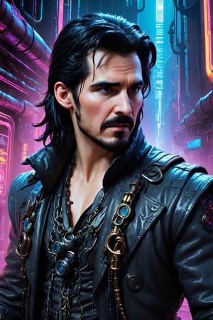 Immerse yourself in the cyberpunk realm as a hyper-realistic illustration materializes, featuring the iconic figure of Captain Hook. At its core, an intricately detailed hook steals the spotlight – a cybernetic marvel with metallic intricacies, intertwined with pulsating LED lights. The captain's weathered hand, a fusion of human resilience and technological augmentation, tightly grips the symbolic hook, embodying a lifetime of gritty battles and clandestine dealings in the digital underbelly. Amidst the backdrop of flickering neon lights and cascading lines of code, this 3D-generated masterpiece captures the essence of Hook's indomitable spirit, symbolizing the intertwining of humanity and technology in the cyberpunk tapestry.,cyberpunk style,skpleonardostyle