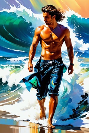 Seascape,a beautiful young man walking, sexy attractive pose, storm, high waves, colored ink Mikhail Garmash, Louis Jover, Victor Cheleg, Damien Hirst, Ivan Aizovsky, Claude Joseph Vernet, broken glass effect, no background, amazing, something that doesn’t even exist, mythical creature, energy, molecular, textures, shimmering and luminescent colors, breathtaking beauty, pure perfection, divine presence, unforgettable, impressive, three-dimensional light, auras, rays, vibrant colors,, Broken Glass effect, no background, stunning, something that even doesn't exist, mythical being, energy, molecular, textures, iridescent and luminescent scales, breathtaking beauty, pure perfection, divine presence, unforgettable, impressive, breathtaking beauty, Volumetric light, auras, rays, vivid colors reflects