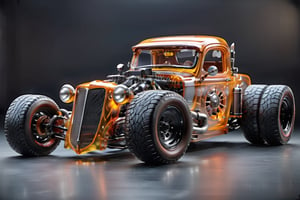 realistic photo,ultra translucent body car,extremely detailed,Glass made ultra Detailed translucent high-tech style hot rod,four-cylinder engine, turbo, wide tires,bigger wheels, giger,rat_rod,Clear Glass Skin