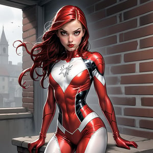 Spider girl, red and white . BWcomic