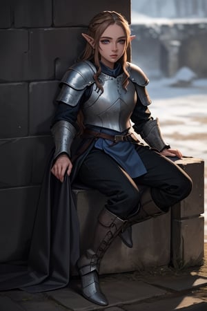 long_hair, 4k resolution, highly detailed face, highly detailed eyes, show full body, brown_hair, elven female cleric, armoured_dress, armored_boots, ,Game of Thrones