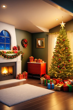 ((best quality)), ((masterpiece)), (detailed), (realistic) christmas  little house interior ,  little house interior on christmas day, high resolution, high contrast ratio, high detail, high texture, texture surreal high quality figure, ultra high quality, golden ratio