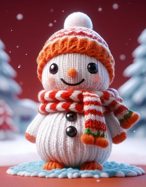 a detailed view photo of a chibi snowman made of knitting,simple_night background,hyper detailed, trending on artstation, sharp focus, studio photo,8K,masterpiece,best quality,high resolution,aesthetic portrait,ral-chrcrts,christmas,sweetscape