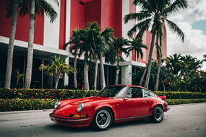 cinematic photo of red Porsche in Miami, Noon, high detailed, Concept Cars