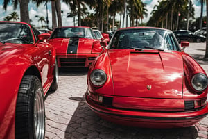 cinematic photo of red Porsche in Miami, Noon, high detailed, Concept Cars