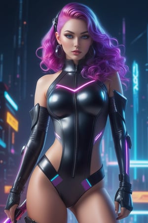 a woman in a wetsuit holding a neon sword, a beautiful cyborg pinup girl, a beautiful futuristic hairstyle, inspired by Ross Tran, cyber punk, a beautiful elf with violet skin, a crazy hacker, inspired by Michael Cheval, a magician black hair, a female cyborg in a data center, fish tail, beautiful female android