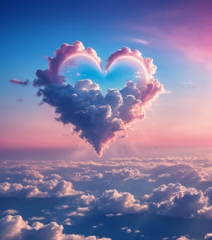 fantastic photograph, close up (first plane of a precious heart shaped clouds), pink sky blue gradient, realistic sunset, heavenly (rain of water hearts), ultra detailed textures sky , (best quality), ultra high resolution, (ultra sharp), valentine style, fantasy art,outline,cloud that looks like,more detail XL