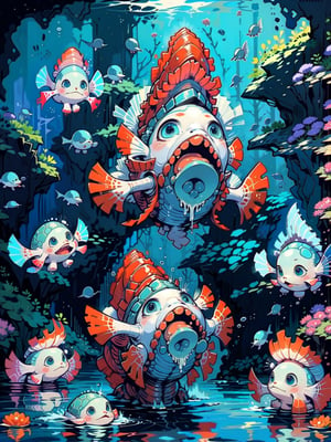 (High quality), (Exquisite), fantasy, marine life, ((undersea)), ((deep sea)), 2 gorgeous corals, a group of beautiful fish, a cute turtle, 3 colorful jellyfish, a variety of underwater ecology , rich colors, dreamy composition, movie-like atmosphere