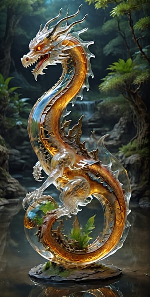 ((Masterpiece)), ((Top Quality)), 8k, High Detail, Super Detail, (Sophisticated Stealth), ((Mechanical Oriental Dragon: 1.5)), Accurate Anatomy, Rich Plants, (Cloud , lake, pond,), (forest: 1.5), (mechanical part: 1.3), skeleton body, (transparent: 1.5), c1bo, (do not draw human body: 1.5),