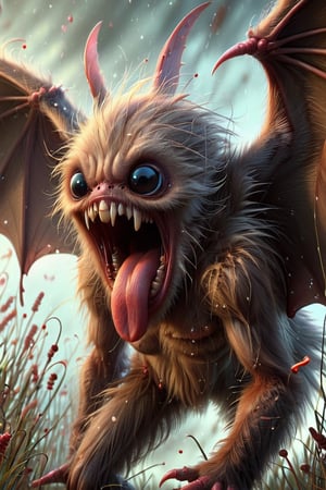 An extreme macroscopic close up of a bats mouth, face and body and wings, sporadic hairs, Bitey, stinging pointing things, sucking probes, digital artwork by Beksinski,potma style,action shot, in the style of esao andrews,stworki