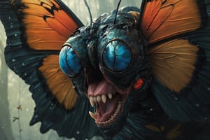 An extreme macroscopic close up of a butterfly's mouth, face and body and wings, digital artwork by Beksinski,potma style,action shot, stworki,Movie Poster